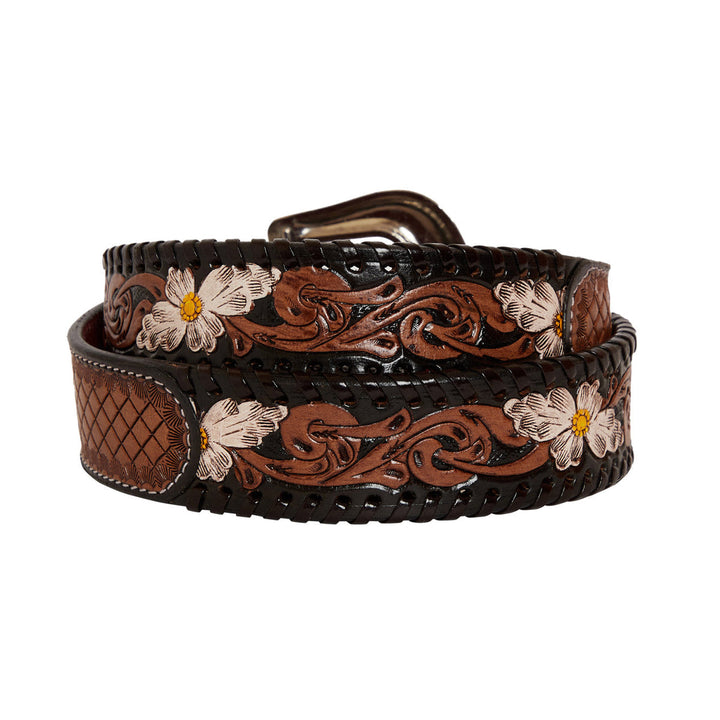 Checkered Brown Hand-Tooled Leather Belt