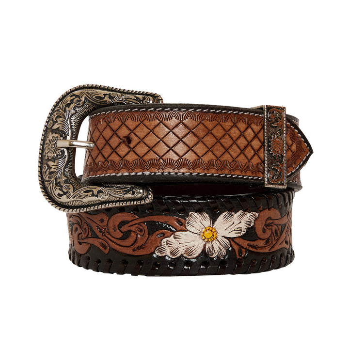 Checkered Brown Hand-Tooled Leather Belt