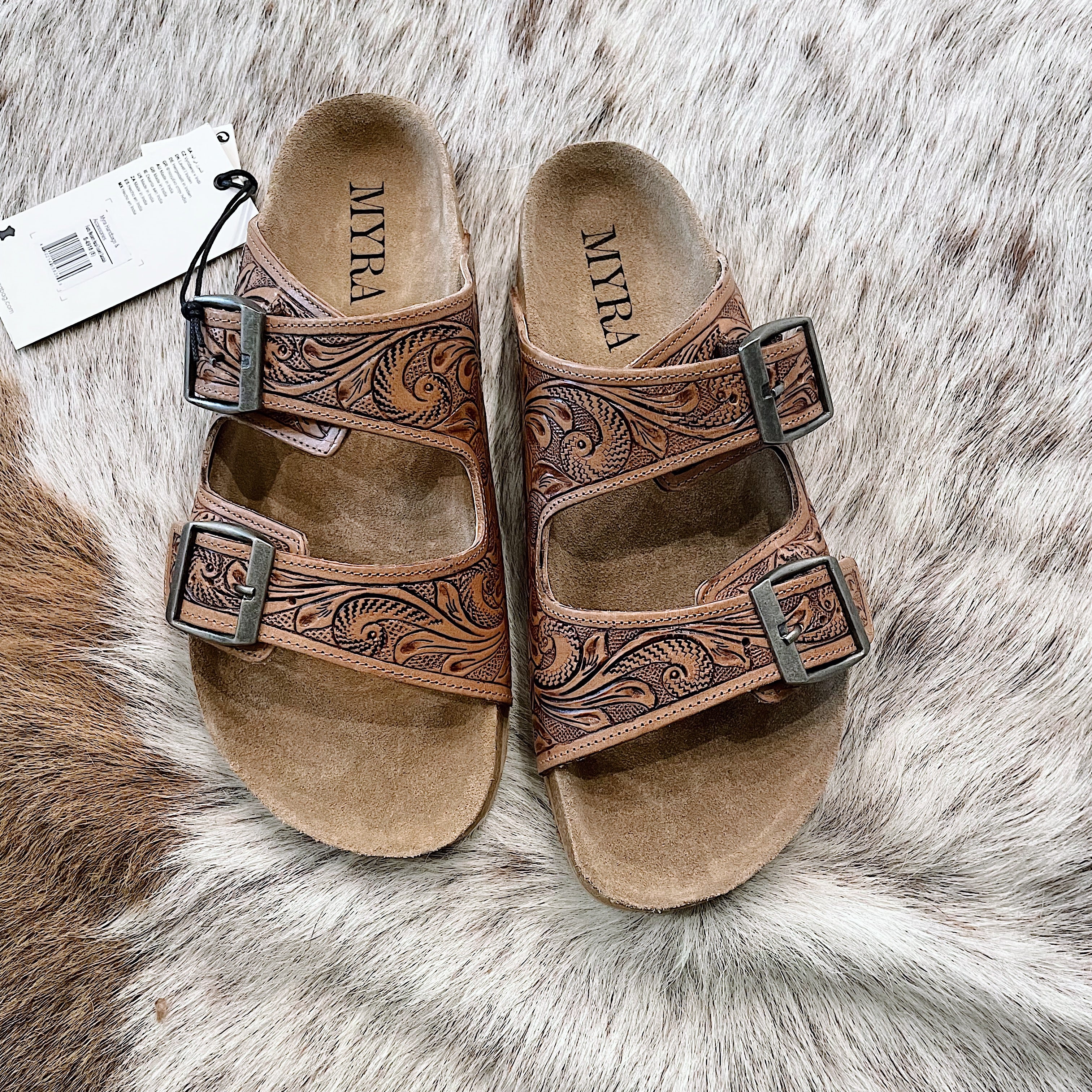 Tooled cheap leather birkenstocks