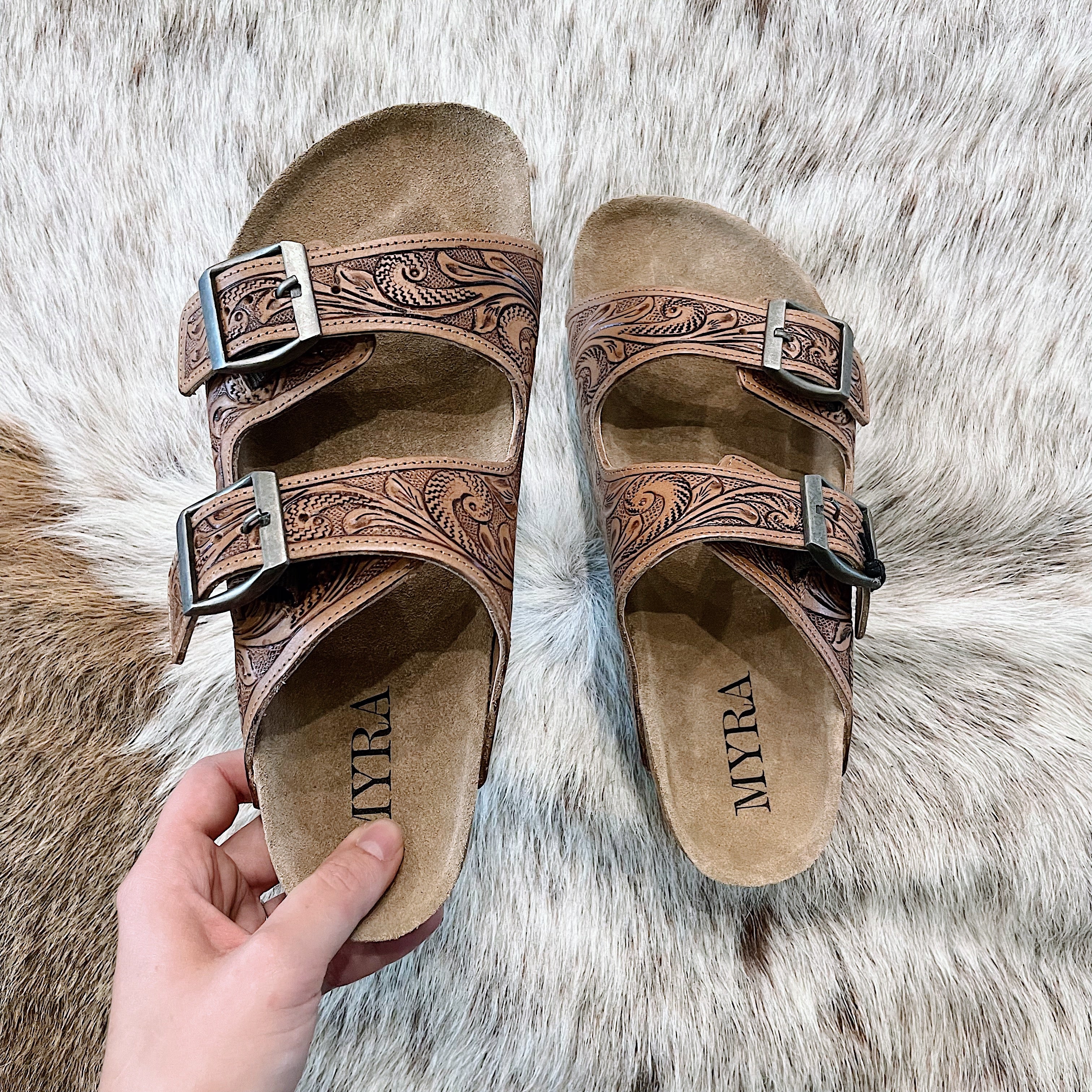 Tooled Leather Sandals Buckin Cowgirl