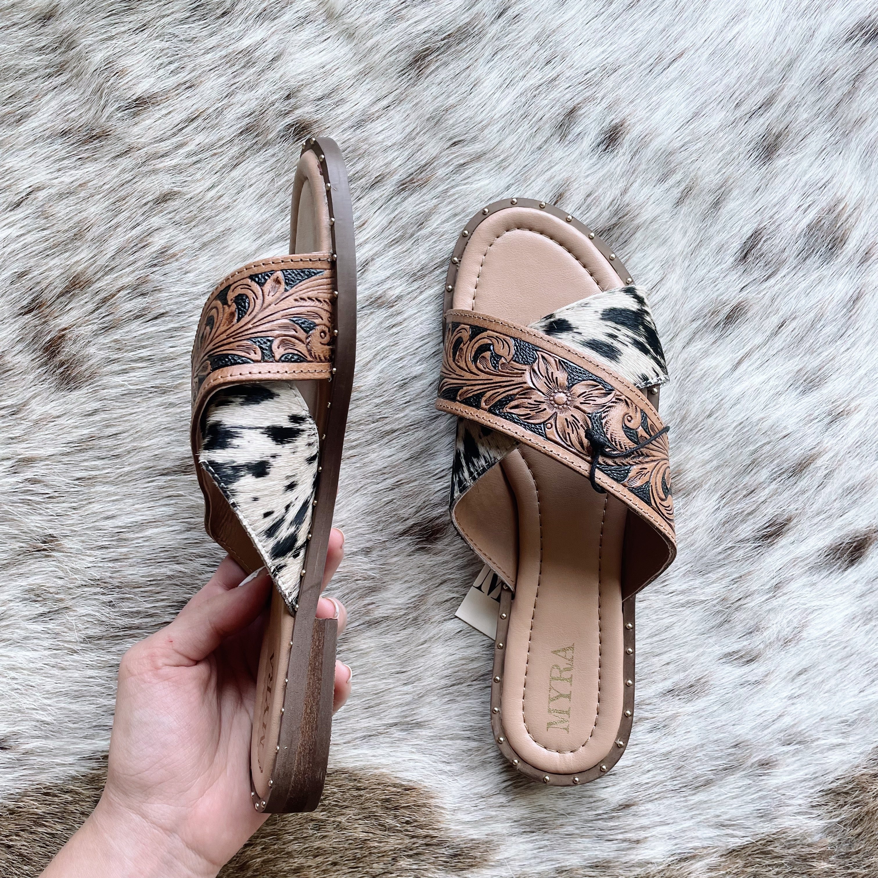 Western tooled leather on sale sandals